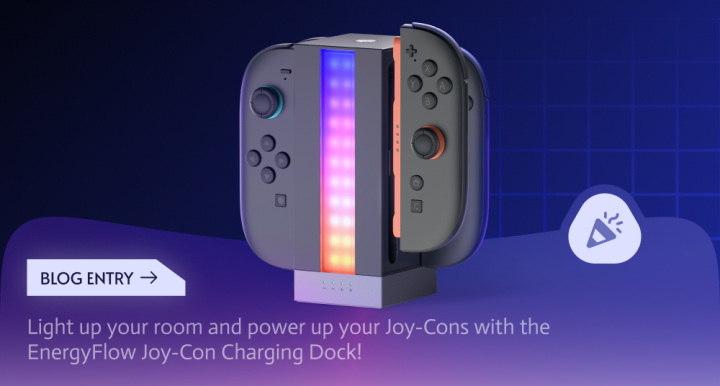Light up your room and power up your Joy-Cons with the EnergyFlow Joy-Con Charging Dock!