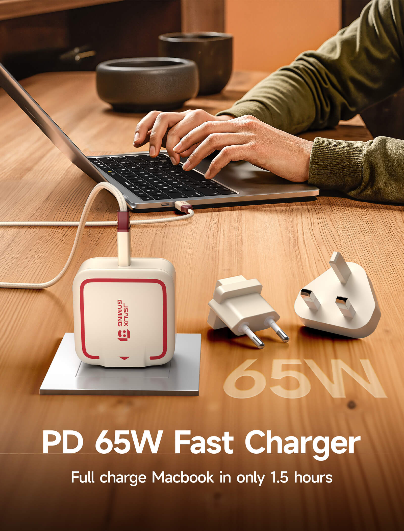 Beige 65W GaN charger for laptop and handheld fast charging #style_dock & 65w charger