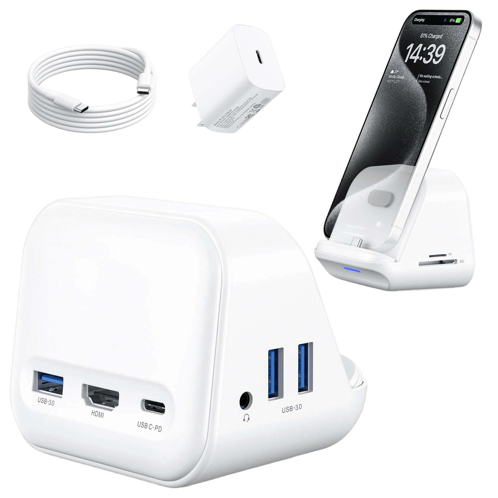 USB-C Docking Station with Phone Holder