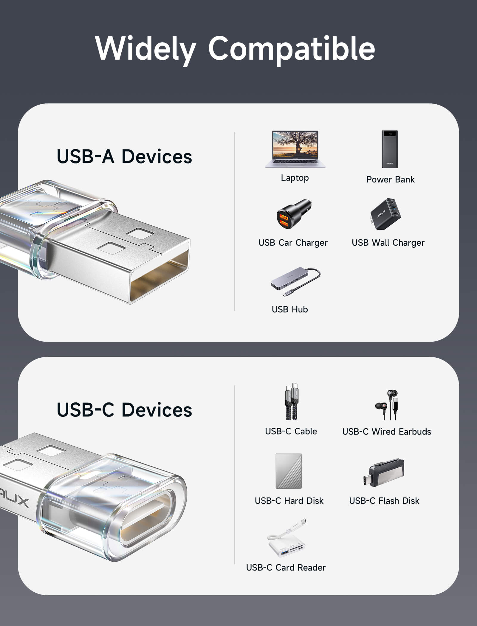 透明USB-USB-Cアダプター