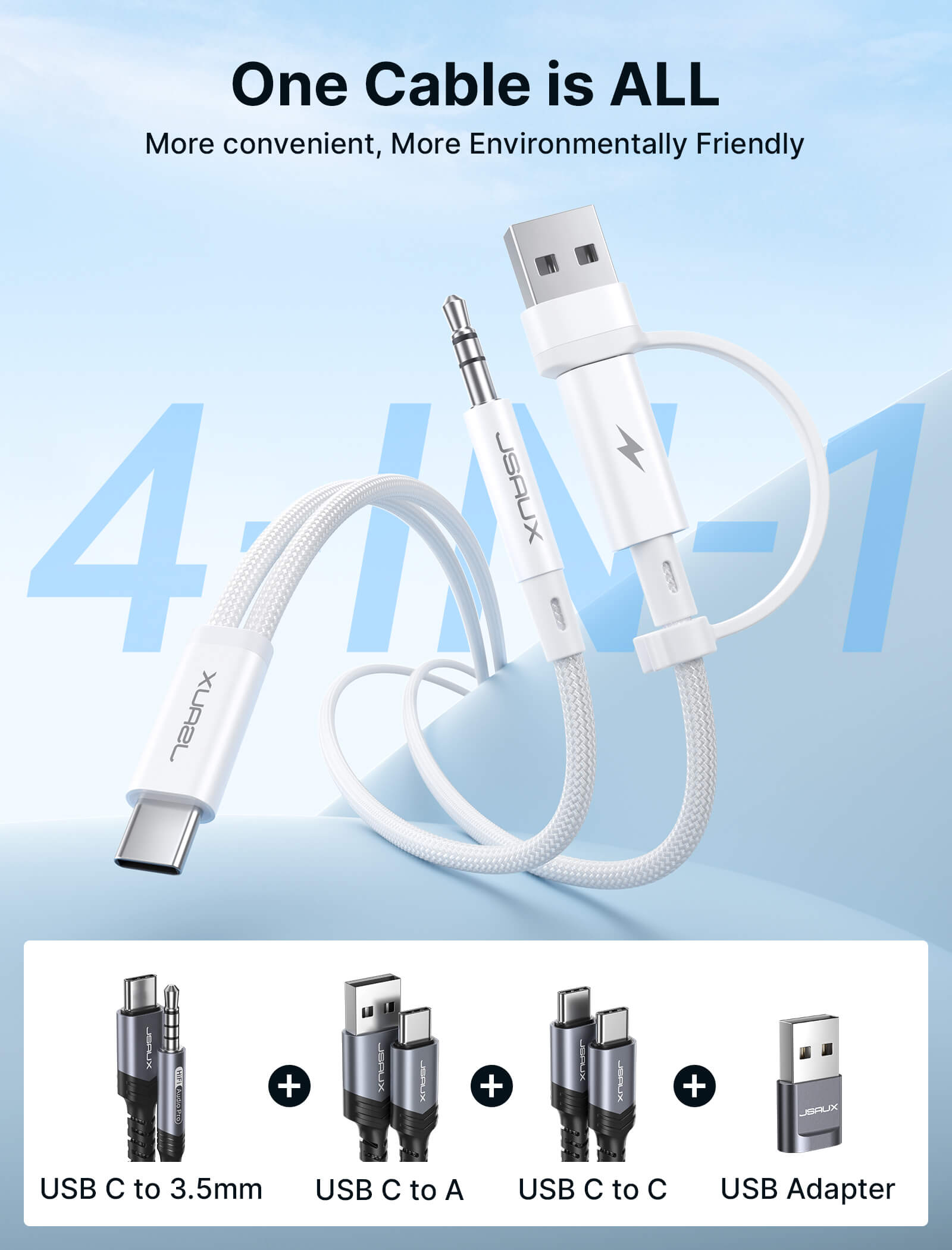 2-in-1 USB C to 3.5mm Headphone and Charger Cable