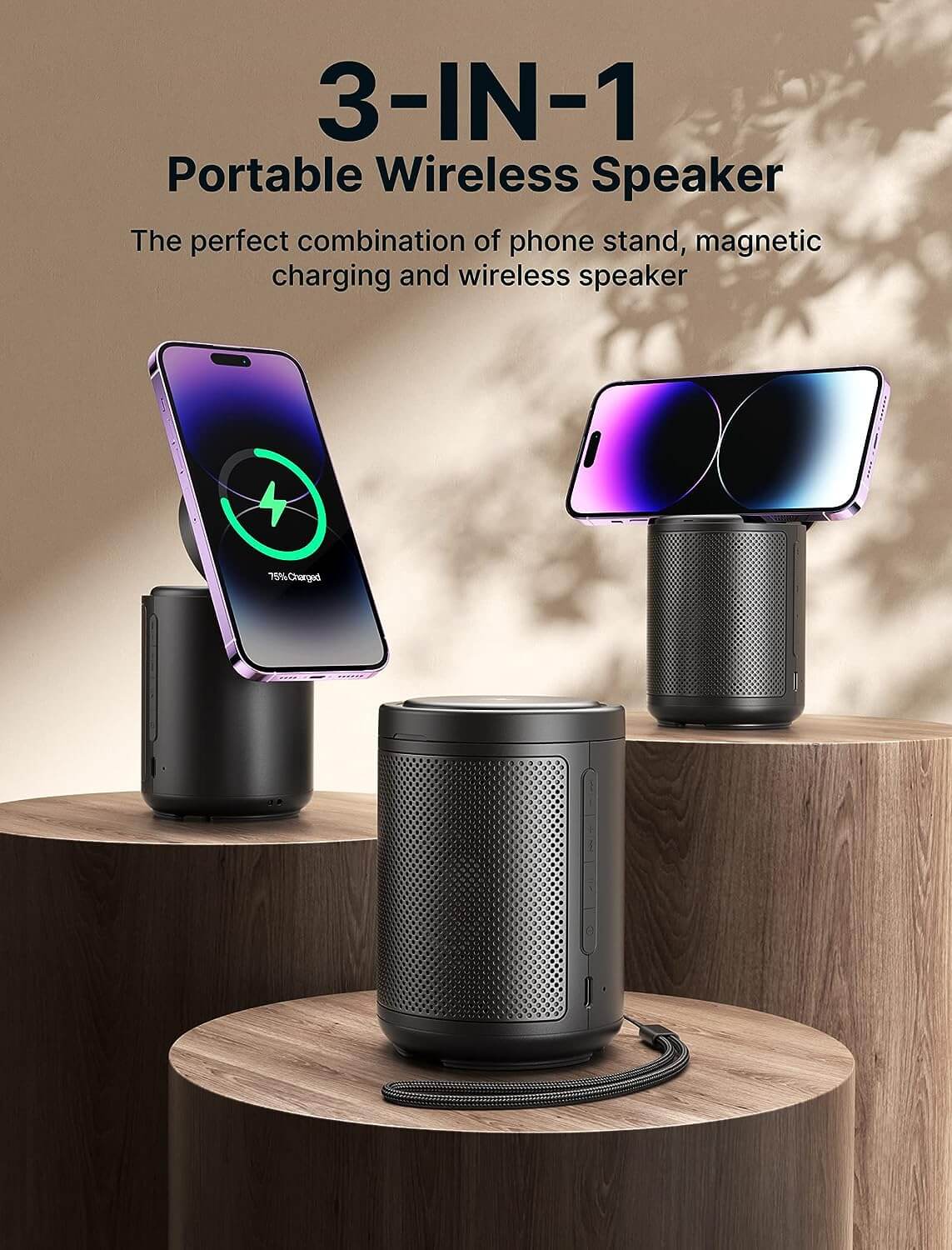 3-in-1 Portable Wireless Speaker #style_black