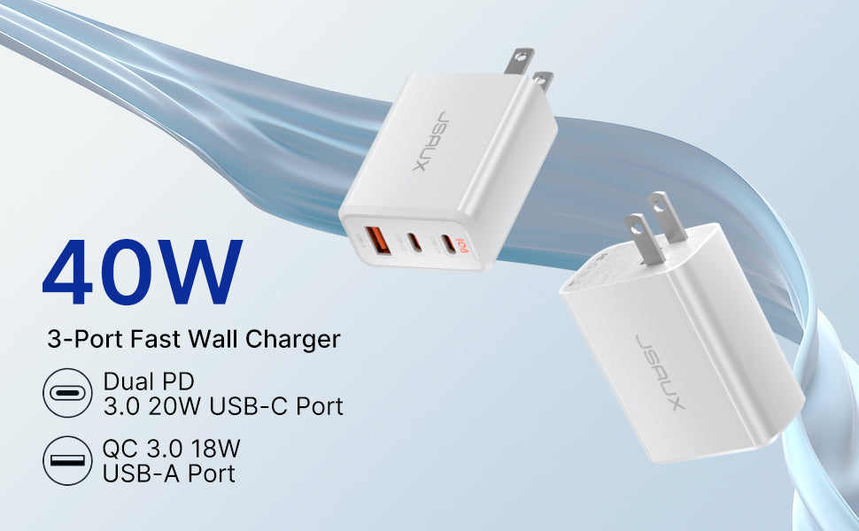 40W 3-Port USB-C Charger