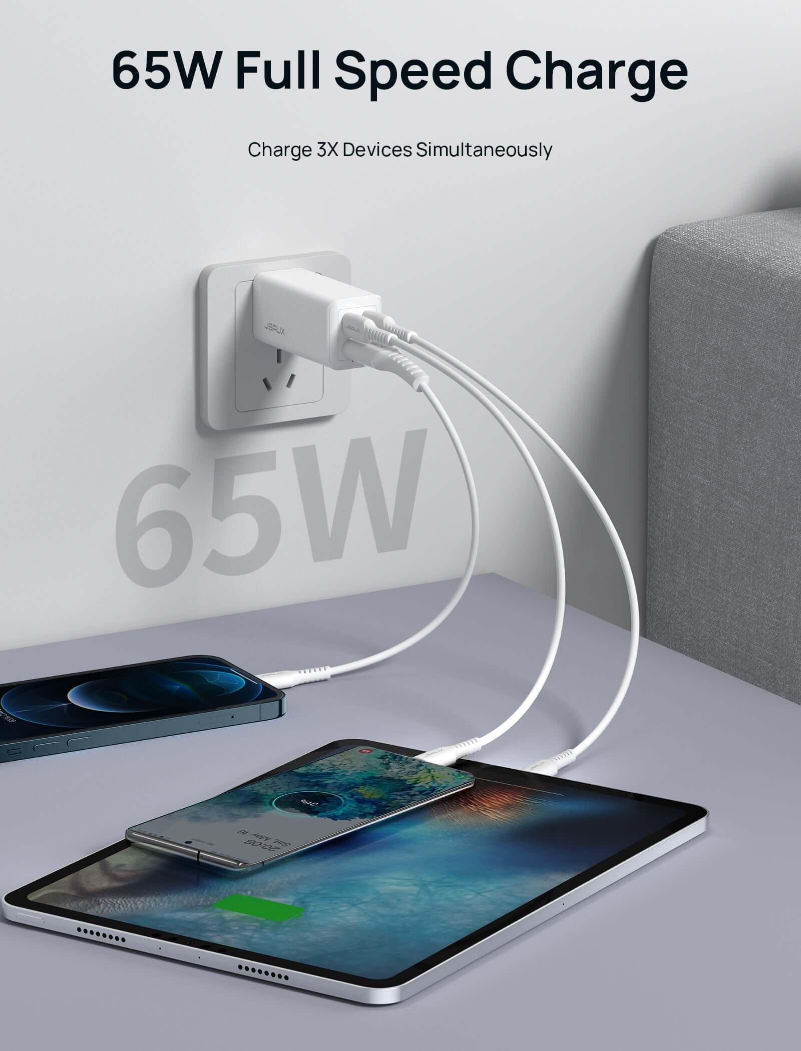 65W 3-Port USB-C Charger
