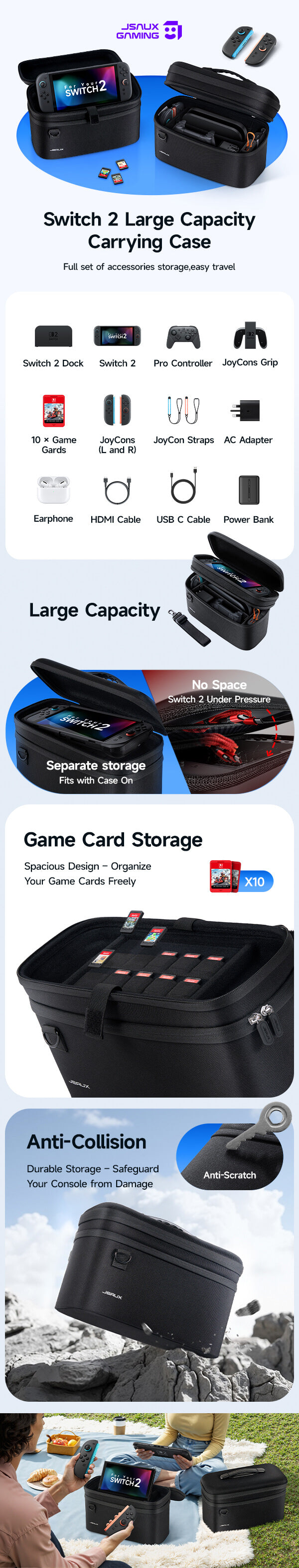 Switch 2 All-in-One Carrying Case for Full Setup | JSAUX