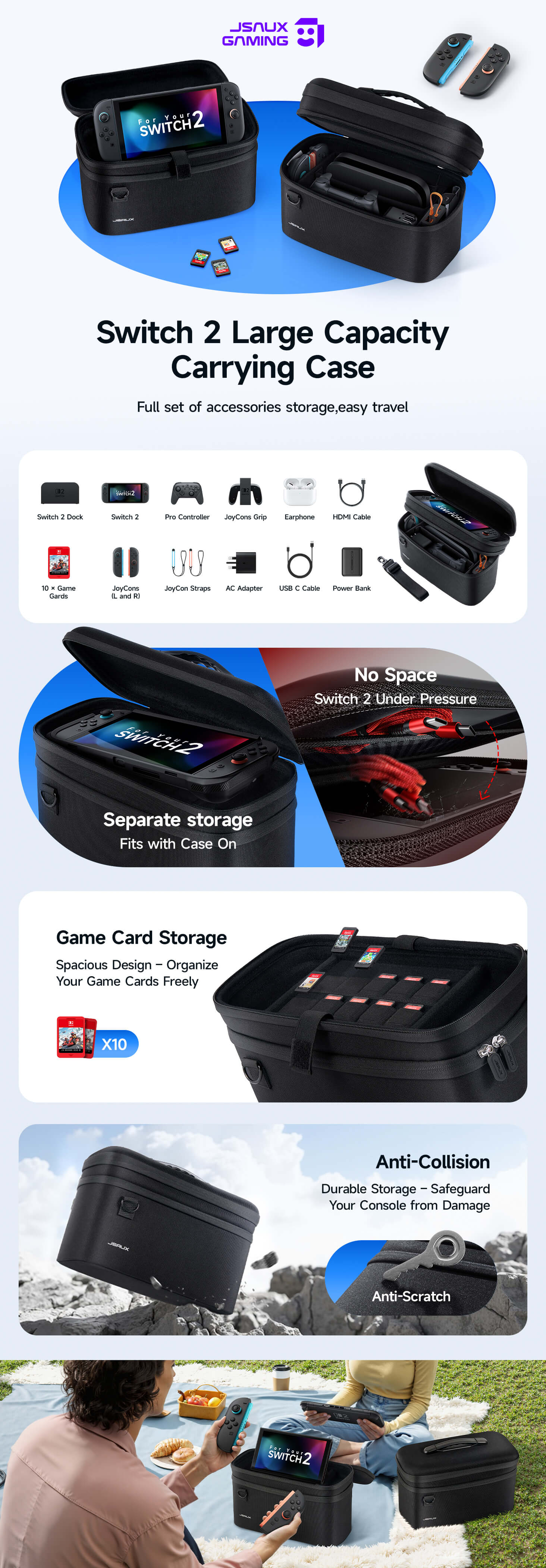 Switch 2 All-in-One Carrying Case for Full Setup | JSAUX