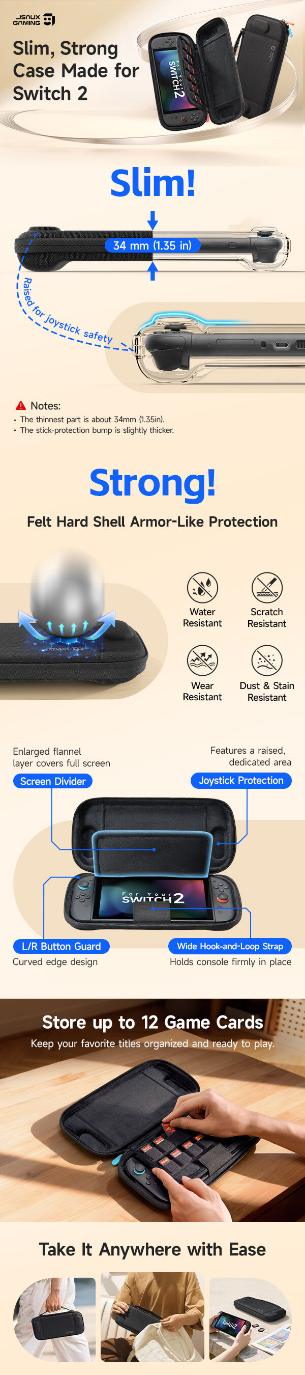 Switch 2 Carrying Case with Slim Travel Design | JSAUX