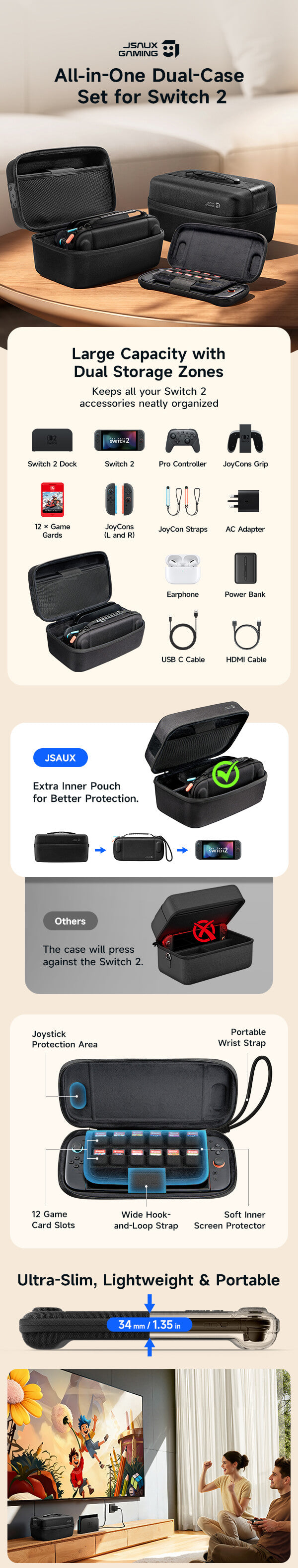 Switch 2 Carrying Case with Modular Storage & Dock Space | JSAUX