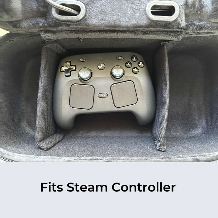 Steam Deck travel case with storage space for Steam Controller, charger, and gaming accessories