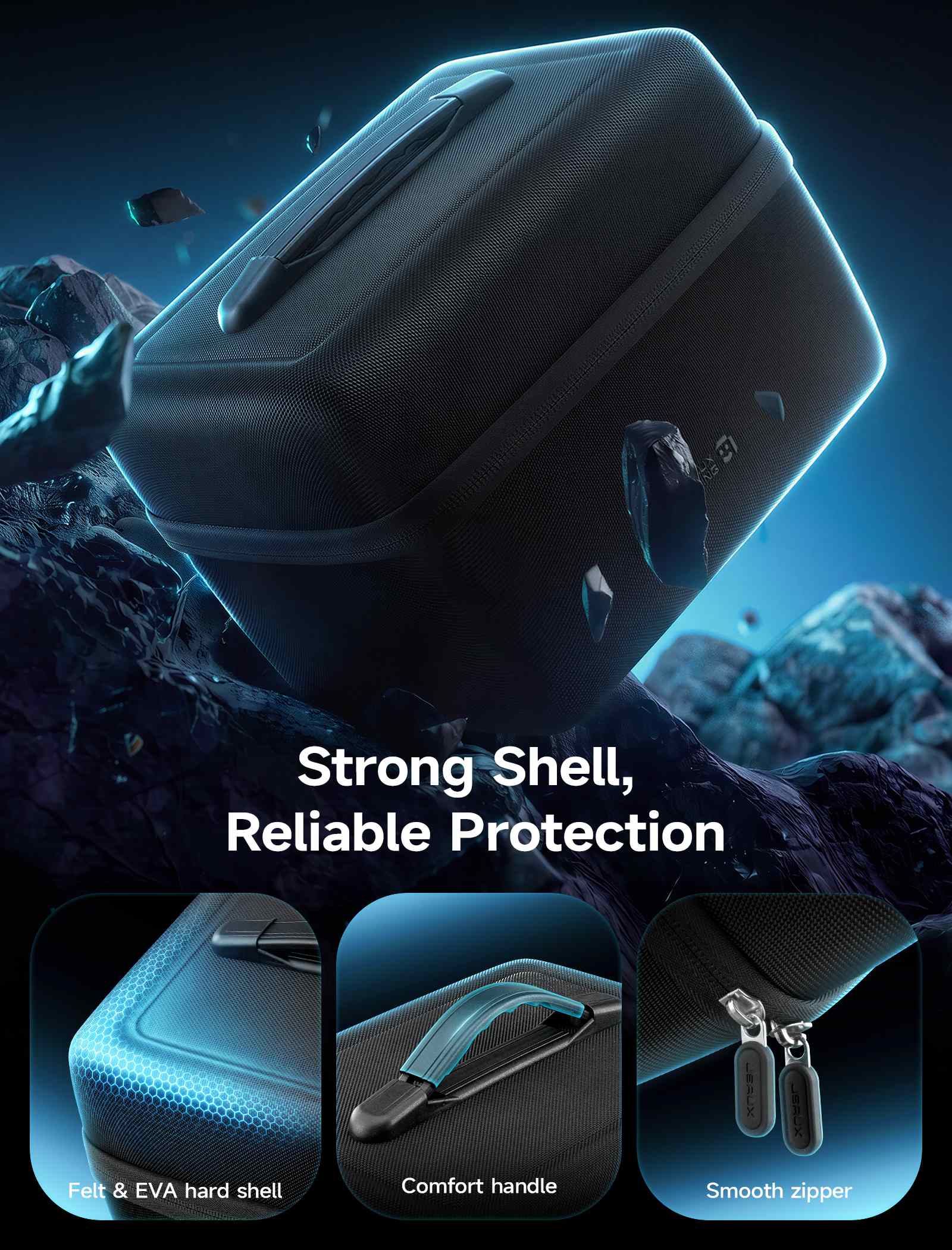 Carrying case for Steam Machine with a durable felt and EVA hard shell, comfortable handle, and smooth zippers for reliable protection.