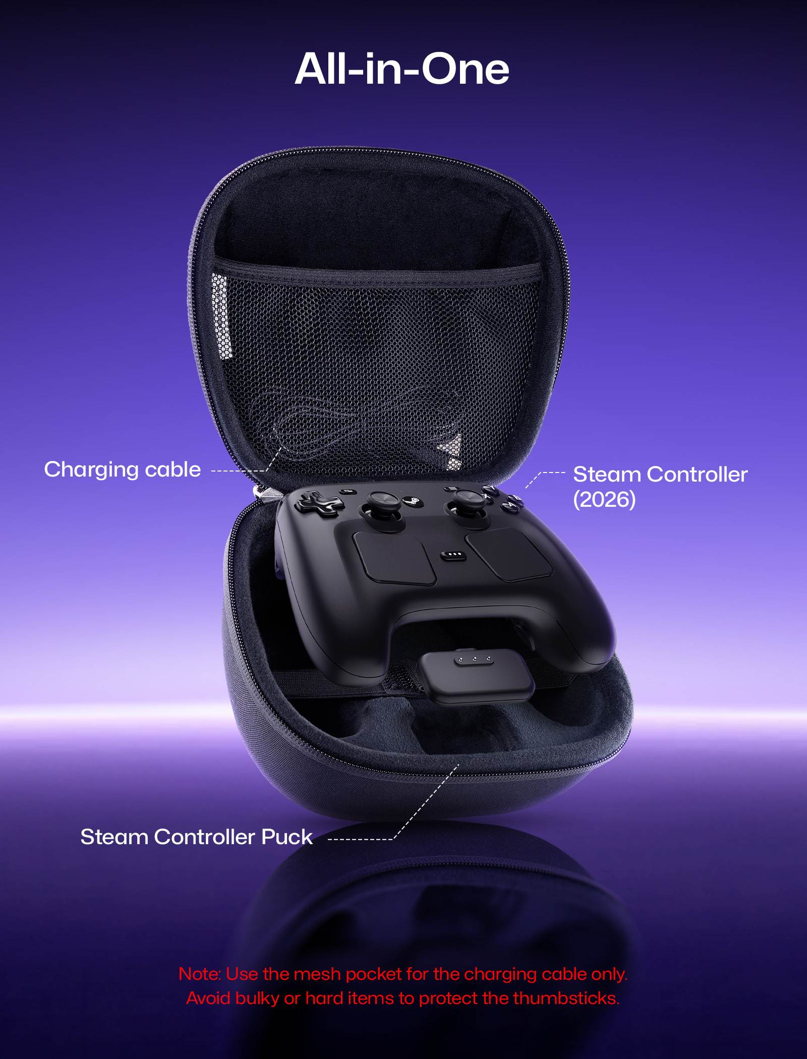 Steam Controller carrying case with mesh pocket and dedicated Puck storage
