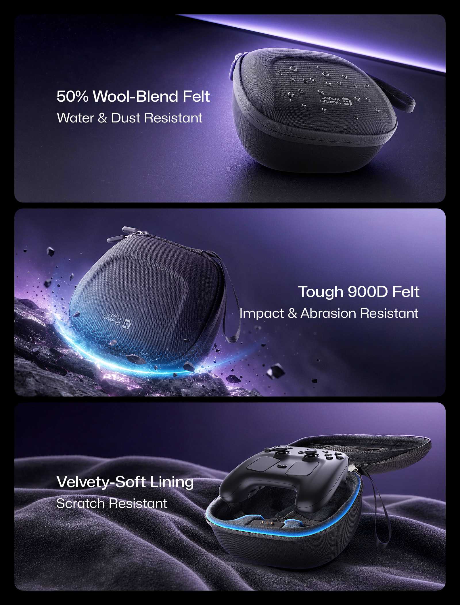 Steam Controller carrying case with water-resistant felt exterior and soft lining
