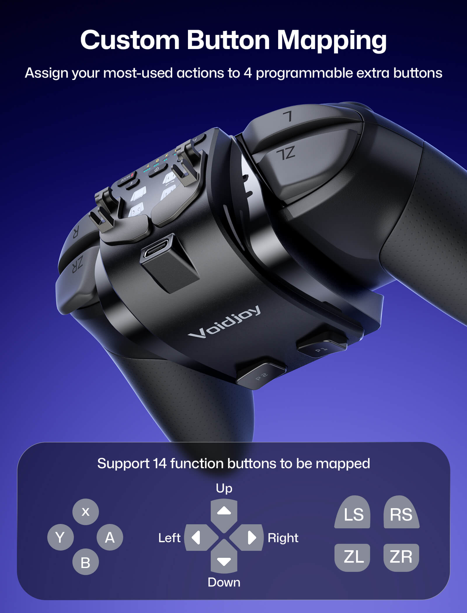 Custom button mapping graphic for VOIDJOY Elite Extender with 12 mappable buttons