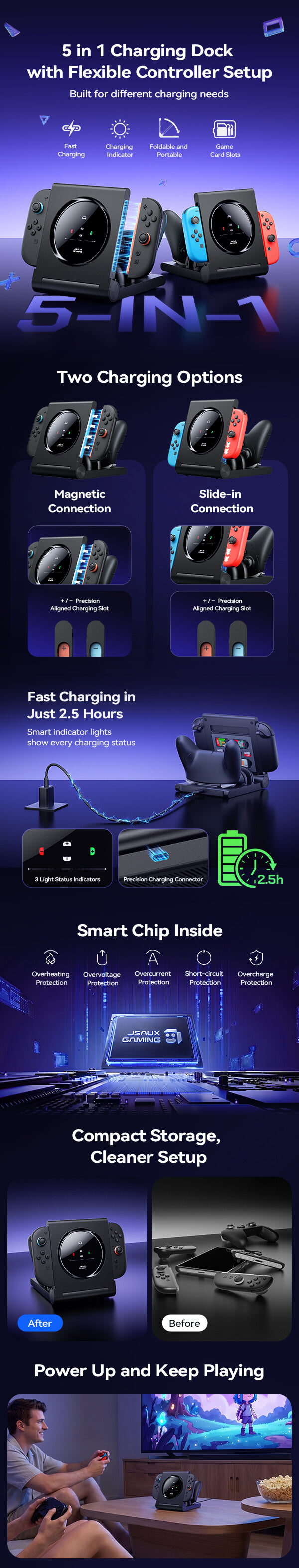 Switch 2 Controller Charging Dock with LED & Storage | JSAUX