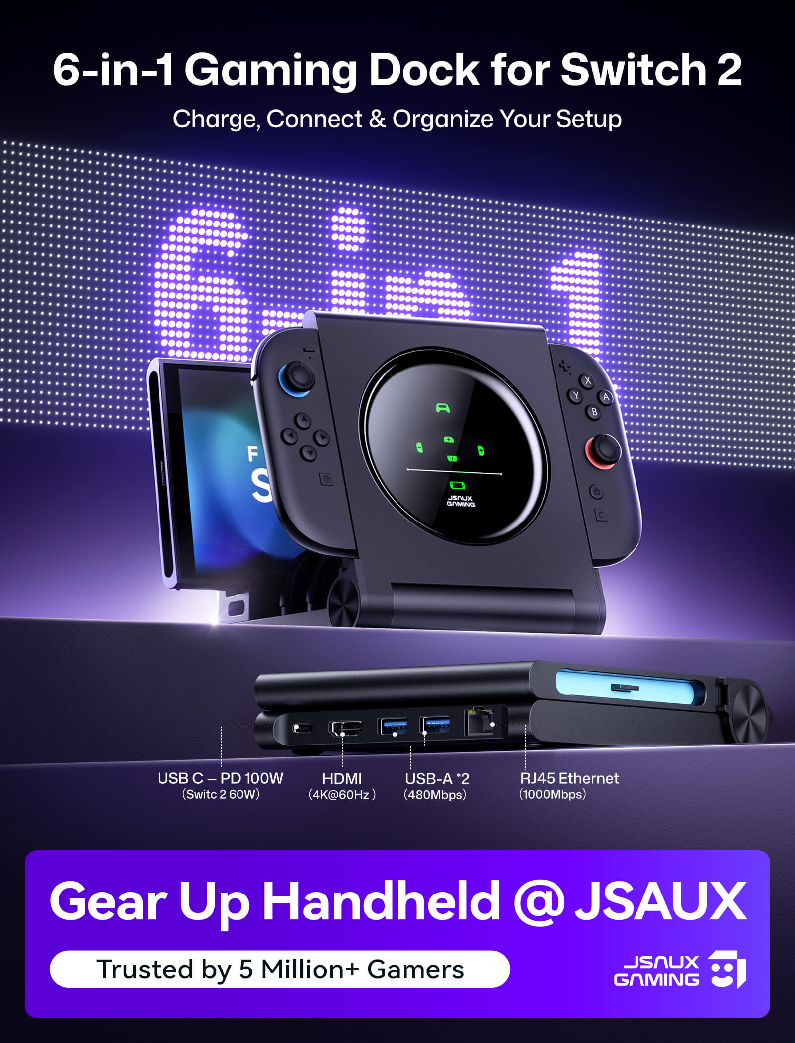 Switch 2 Dock with 4K@60Hz HDMI & Charging Hub | JSAUX