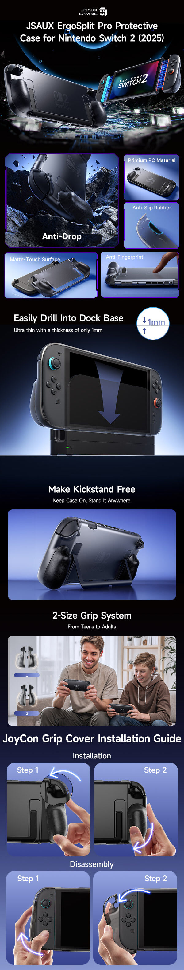 Switch 2 Transparent Split Protective Case Ergonomic Grip | JSAUX