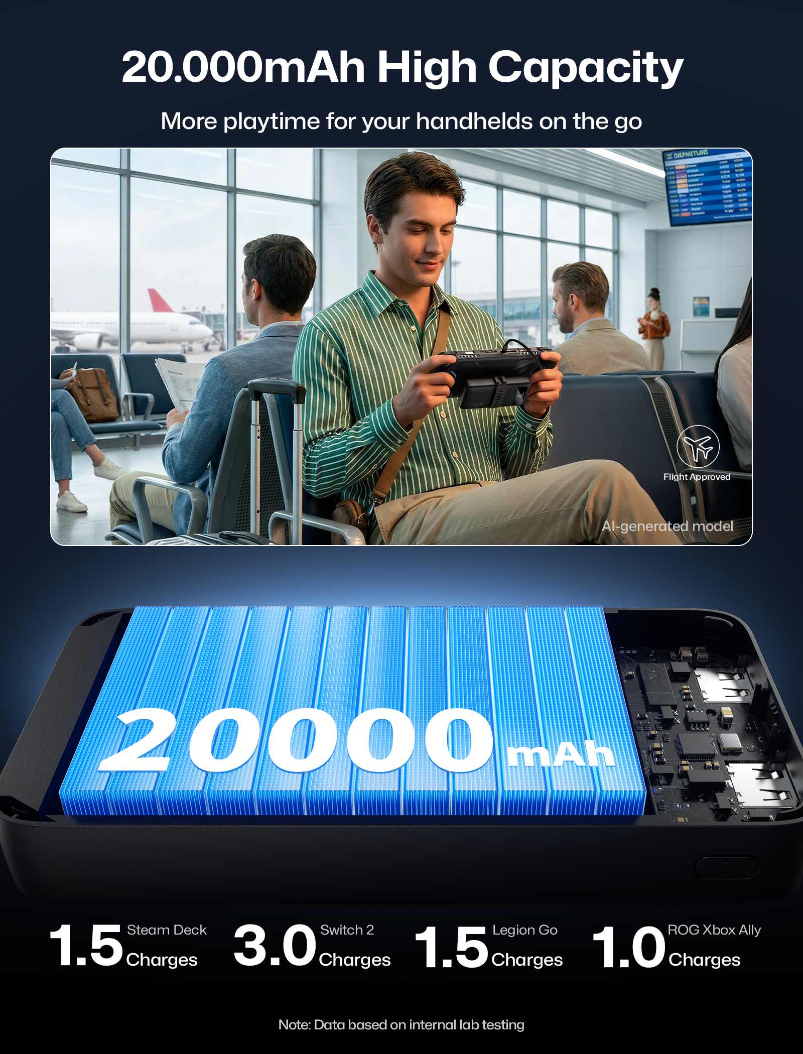 JSAUX 20,000mAh portable power bank with USB-A and USB-C ports