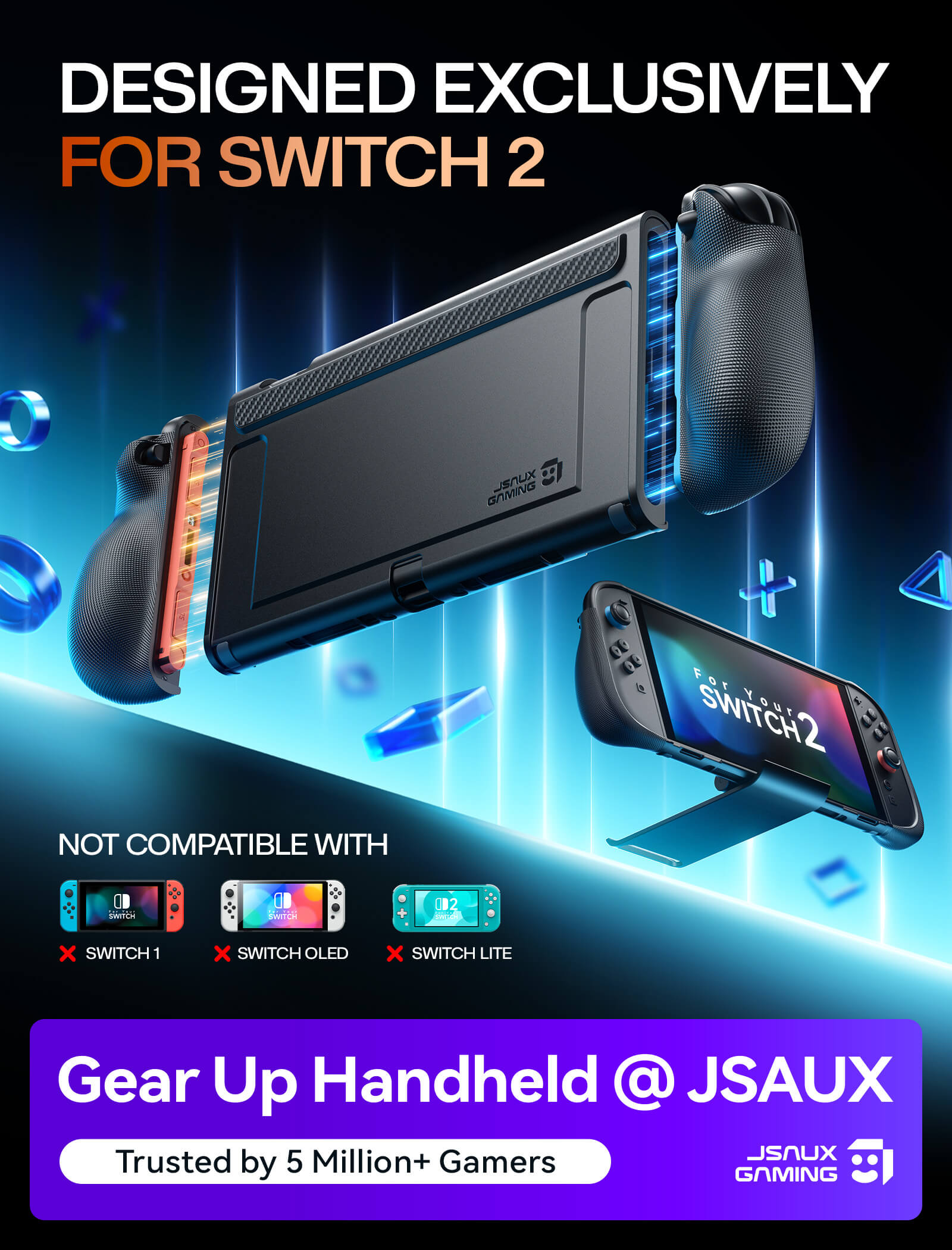 Switch 2 Detachable Magnetic Case with Ergonomic Grip | JSAUX