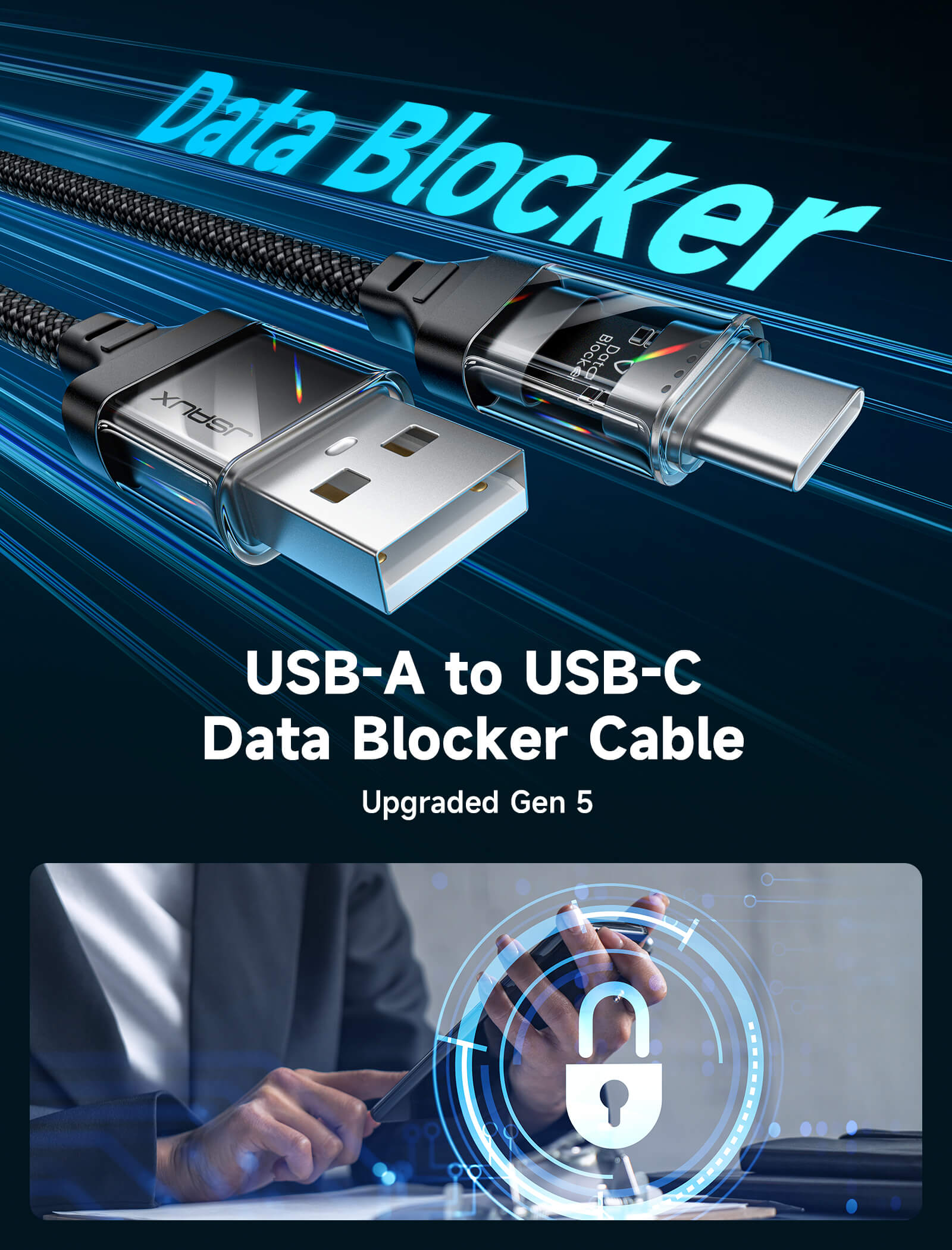 Transparent USB-C to USB-A Data Blocker