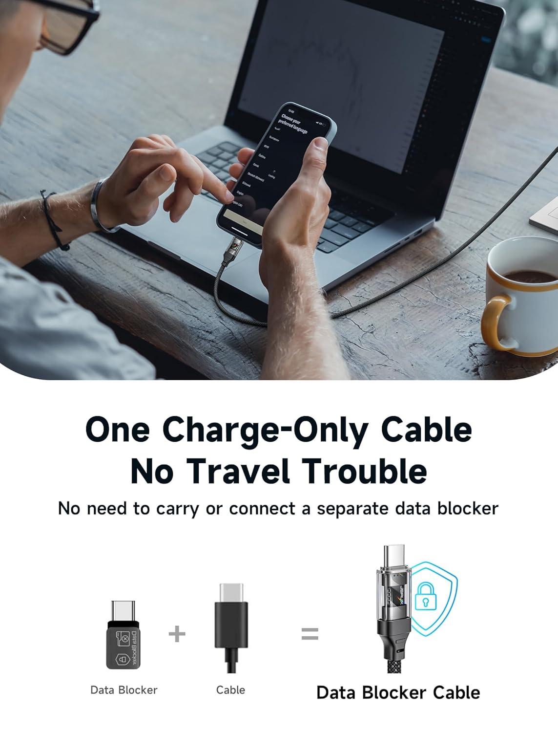 Transparent USB-C to USB-A Data Blocker