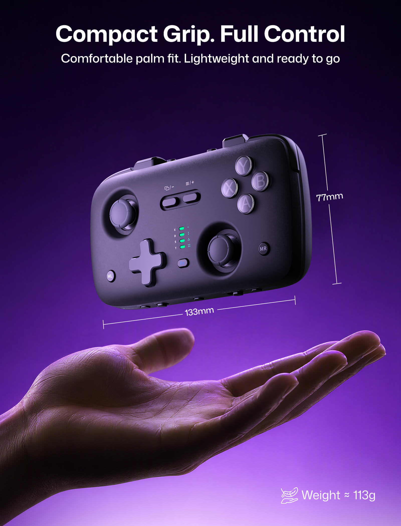 Pocket-size VOIDJOY portable controller with compact grip and 113g weight