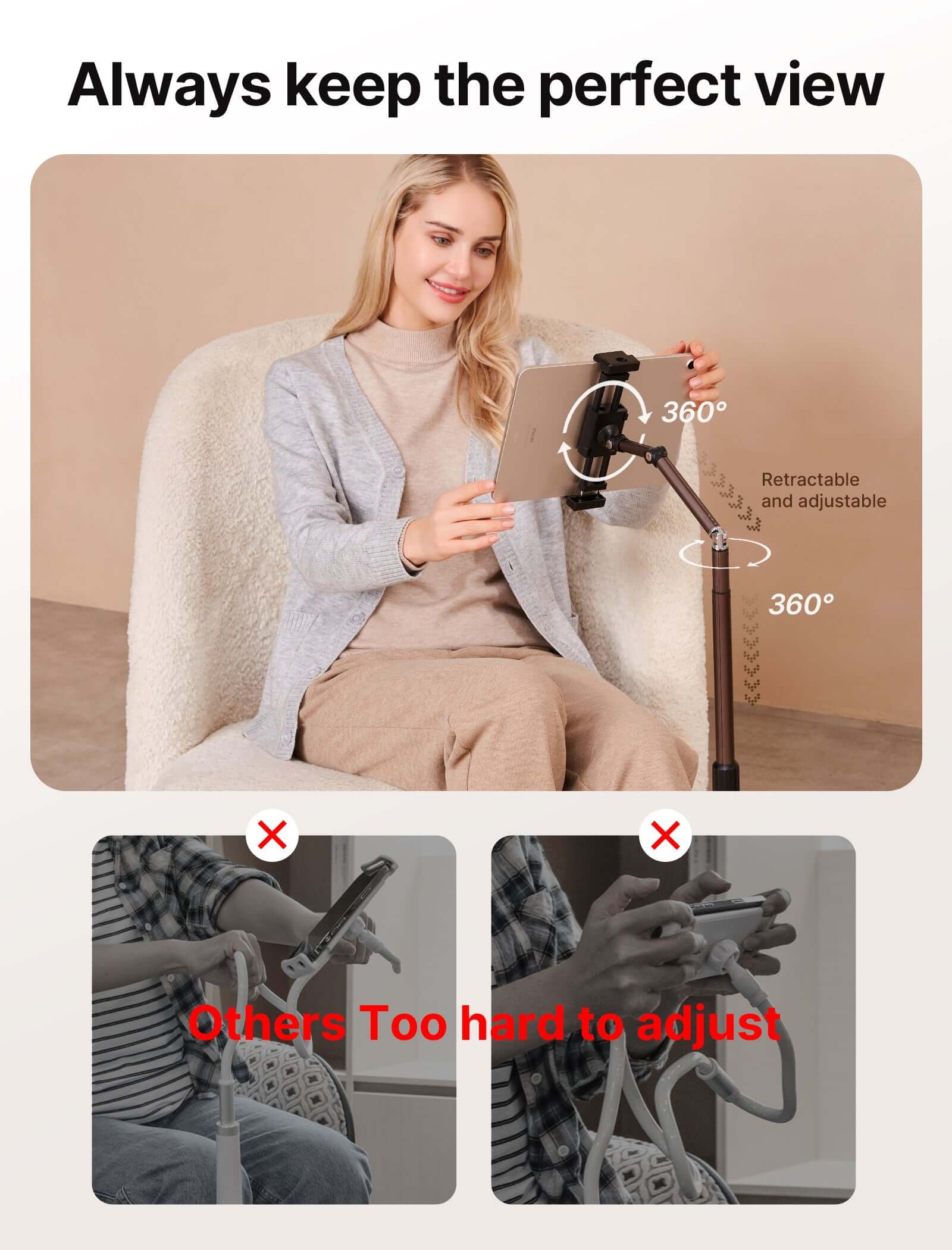 flexible_lazy_long_arm_holder_hands_free_black#style_for steam deck & ipad & iphone (4 parts)