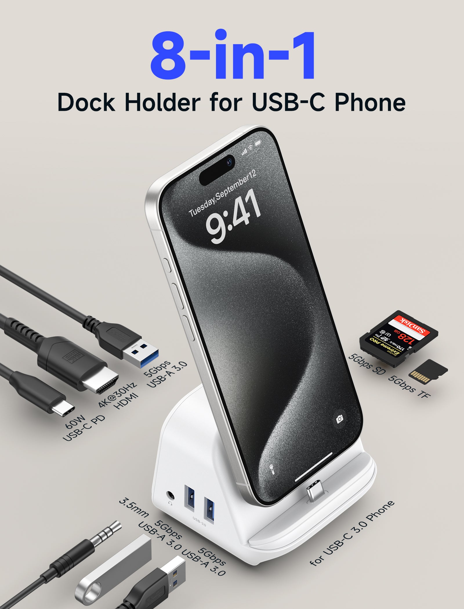 USB-C Docking Station with Phone Holder#style_hb0802