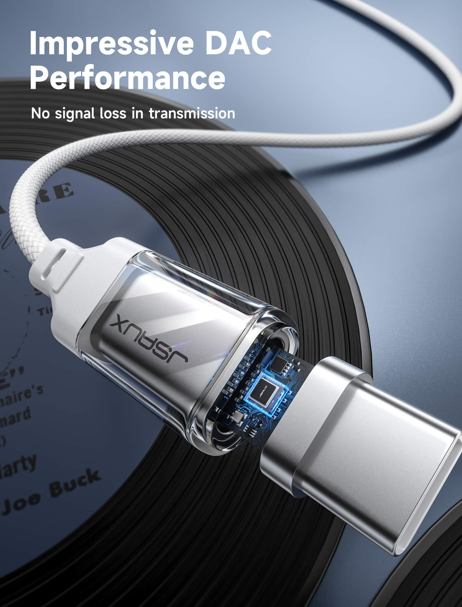 USB C to 3.5mm Transparent Audio Cable