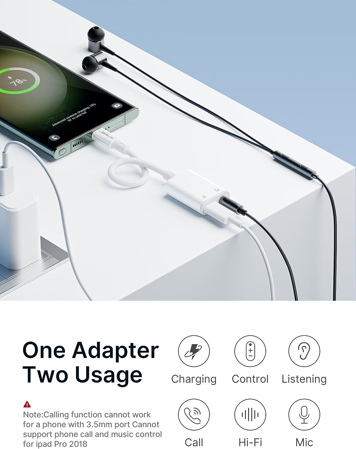USB-C to 3.5mm Audio and 60W Charging Adapter