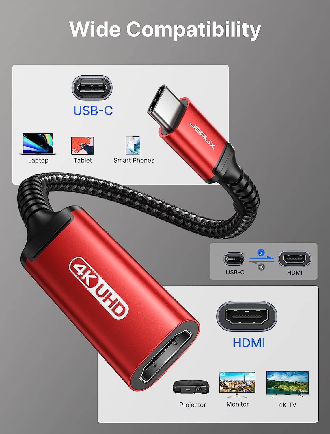 4K USB-C to HDMI Cable 2K@144Hz#style_red