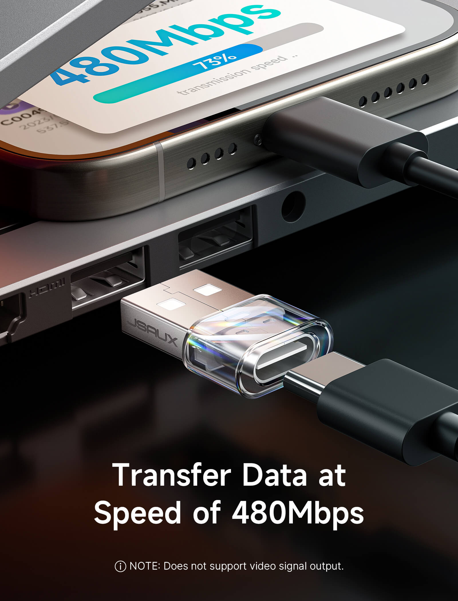 Transparent USB to USB-C Adapter